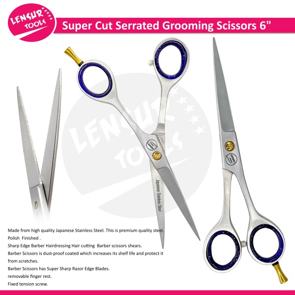 Professional Hairdressing Scissors Super Cut Serrated Grooming Scissors 6"
